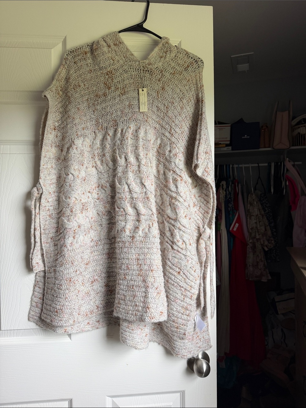 Cupio Cream Speckled Knit Hooded Poncho